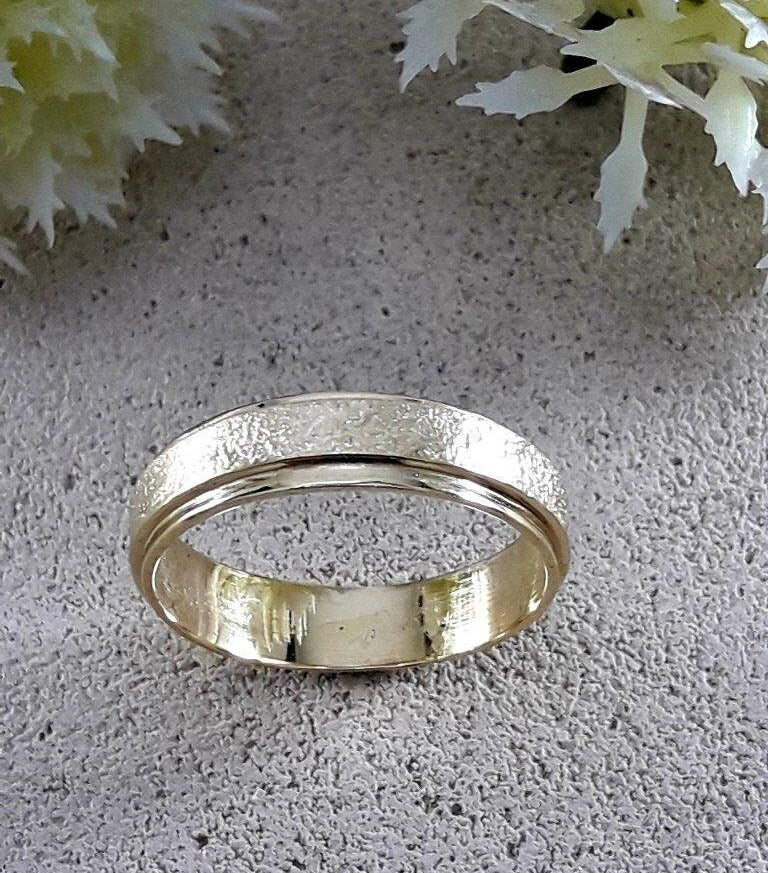 Handcrafted Wedding Ring Solid 14 Karat Yellow Gold Special Brush Finish