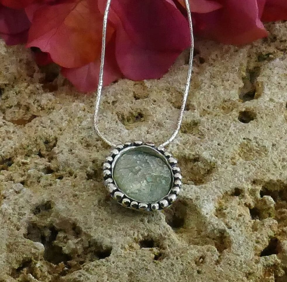 Handcrafted Roman Glass Pendant - Sterling Silver Beauty