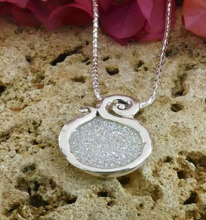 SPIRA Druzy Necklace Handcrafted 925 Sterling Silver White Agate Druzy Rope Pendant Chain Fast Shipping!Gemstone Necklace Druzy Pendant