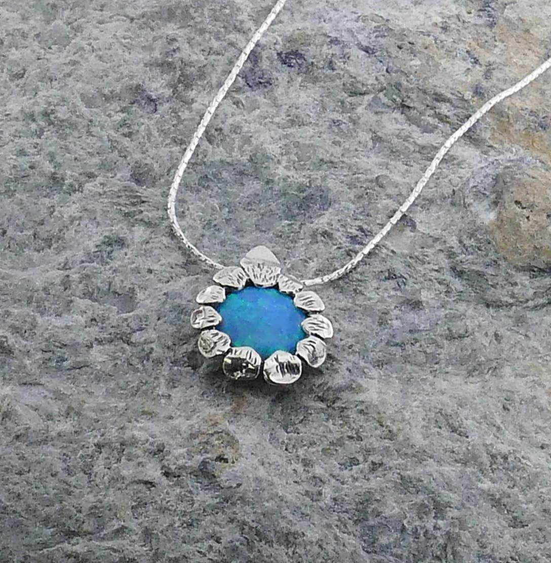 SPIRA Handcrafted 925 Sterling Silver Blue Opal Rope Pendant Chain Fast and Free Shipping! Gemstone Necklace Opal Necklace Opal Pendant