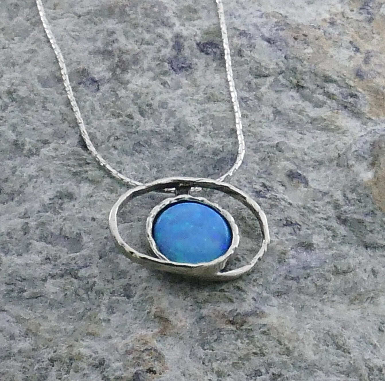 SPIRA Unique Handcrafted 925 Sterling Silver Blue Opal Rope Pendant Chain Opal Gemstone Opal Pendant Gemstone Necklace Boho Chic Necklace