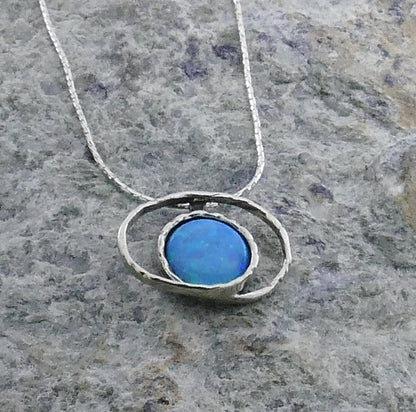 SPIRA Unique Handcrafted 925 Sterling Silver Blue Opal Rope Pendant Chain Opal Gemstone Opal Pendant Gemstone Necklace Boho Chic Necklace