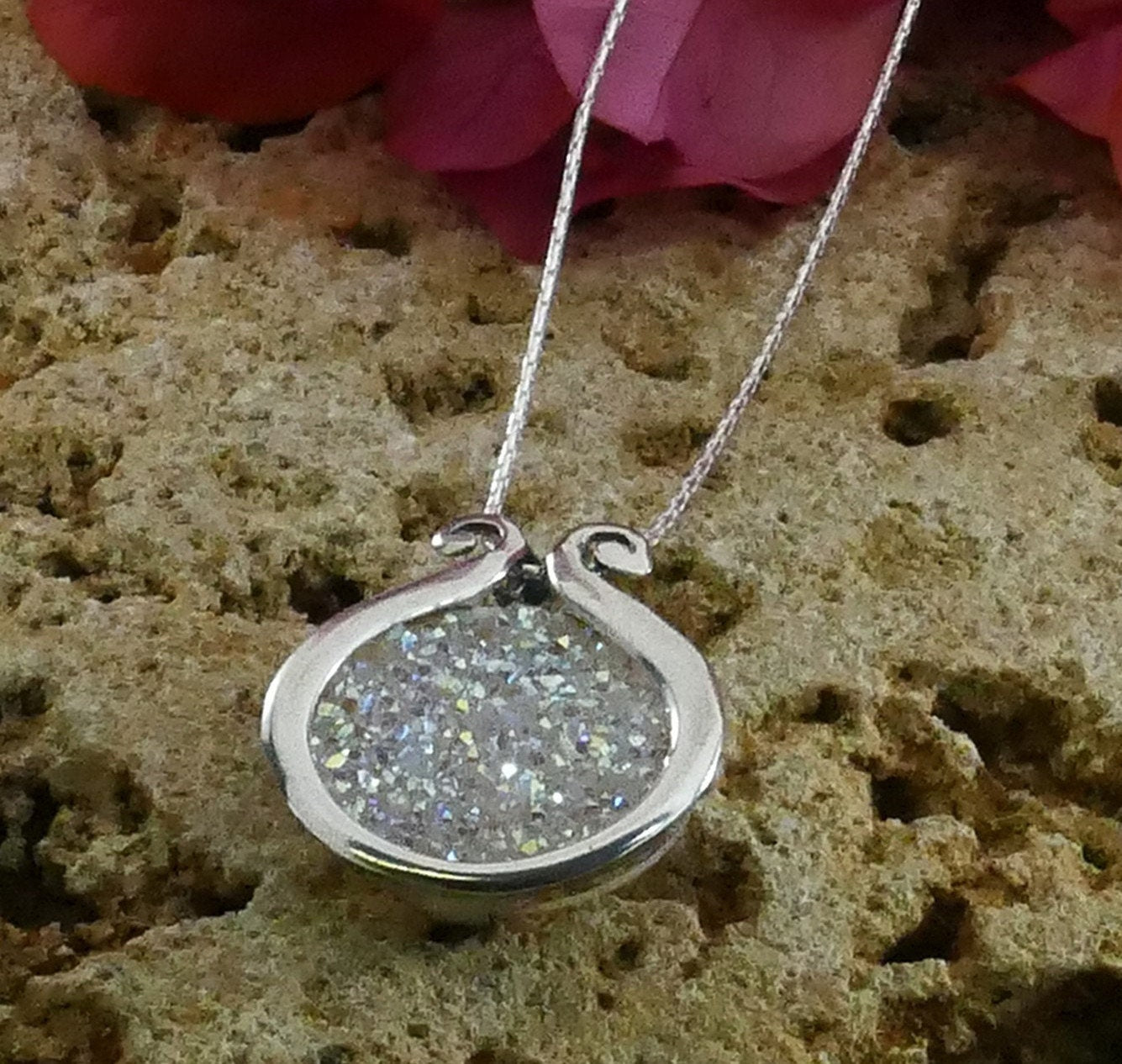 SPIRA Handcrafted 925 Sterling Silver White Agate Druzy Rope Pendant Chain Fast and Free Shipping! Boho Chic Necklace Gemstone Necklace