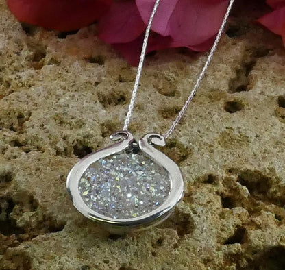 SPIRA Handcrafted 925 Sterling Silver White Agate Druzy Rope Pendant Chain Fast and Free Shipping! Boho Chic Necklace Gemstone Necklace