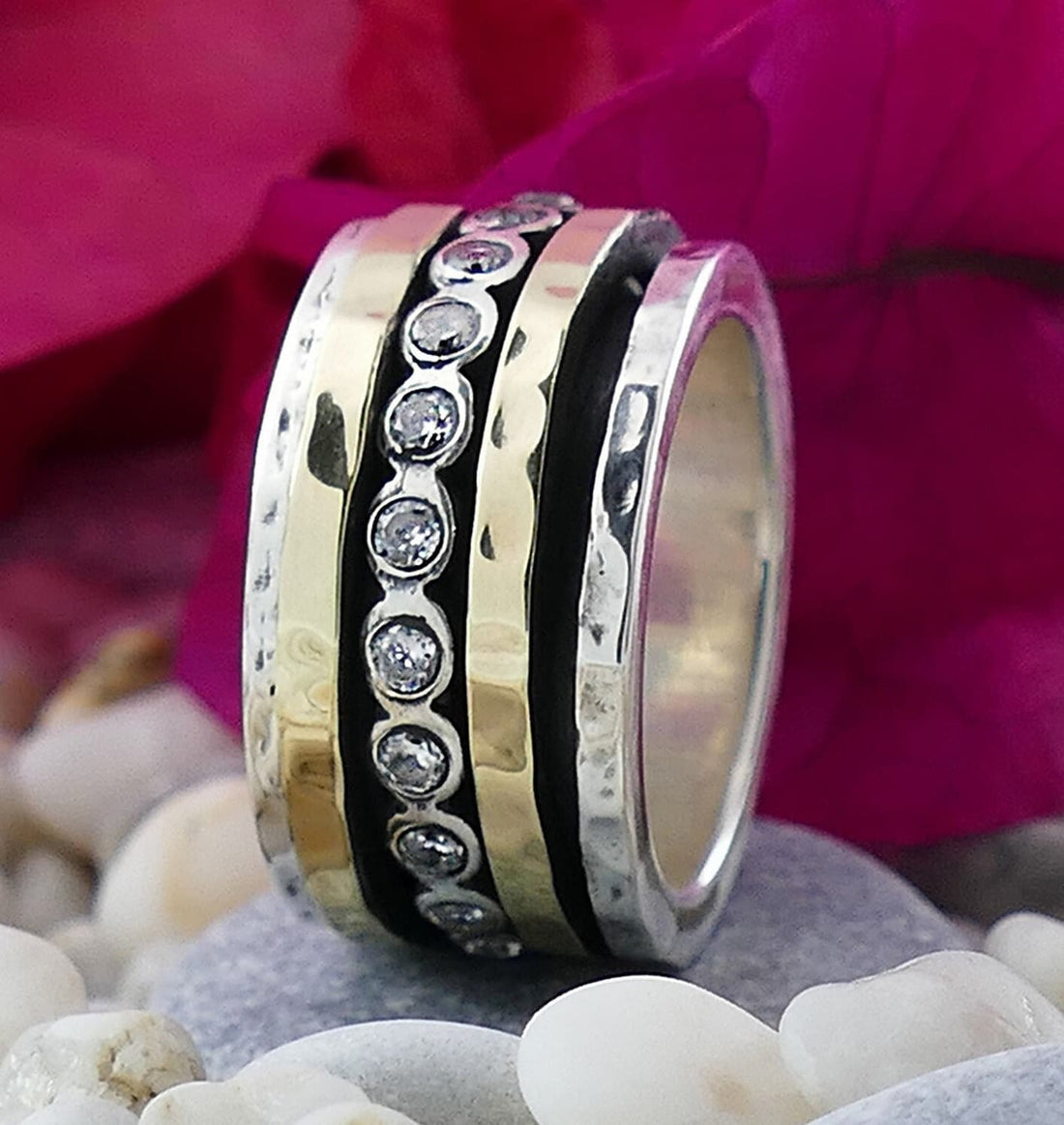 2.8 Carat Cubic Zirconia Ring – Two Tone Yellow Gold & Silver Spinner Ring For Women