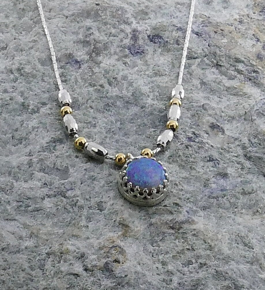 Unique Blue Opal Artistry in Silver Necklace