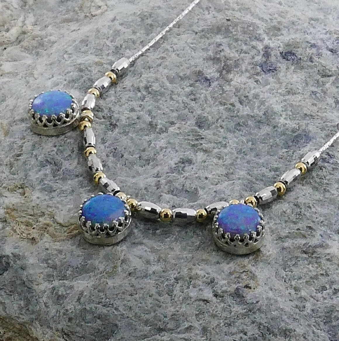 Artisan Silver Statement Necklace with Blue Opal