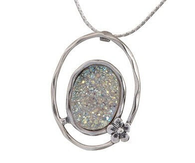 SPIRA Handmade Druzy Pendant 925 Sterling Silver White Agate Druzy Gemstone