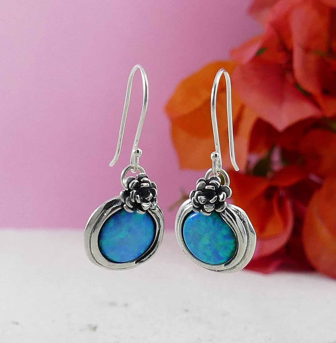 2.2 Carat Blue Opal Stone Unique Israel earring 925 Sterling Silver Handmade Drop/Dangle Earrings Fast&amp;Free Shipping! Simple dangle earrings