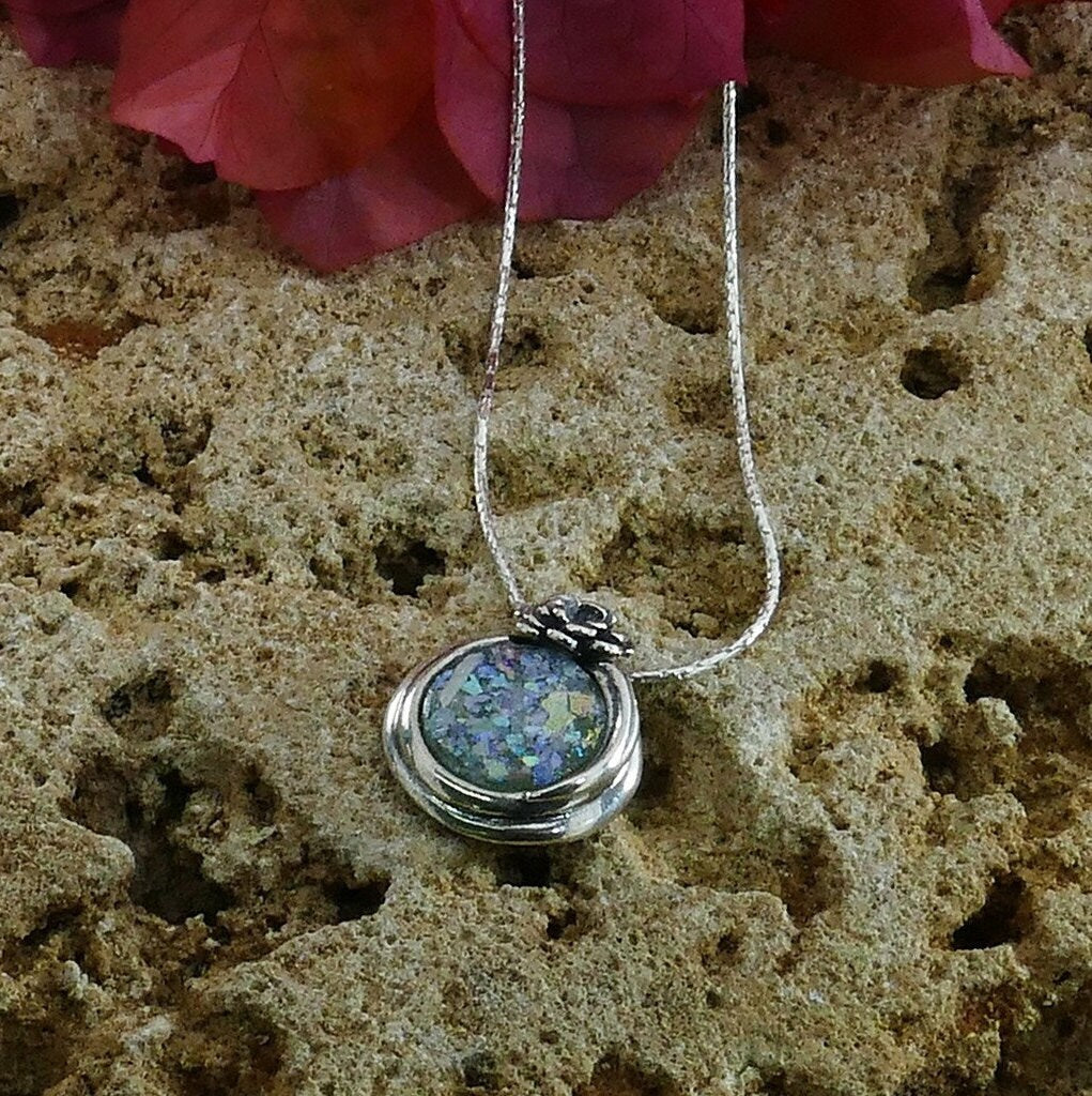 SPIRA Green Roman Glass Sterling Silver Necklace for Women