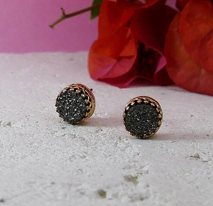 Gray Agate Druzy Stud Earrings14 karat Yellow Gold Filled, Everyday Earrings