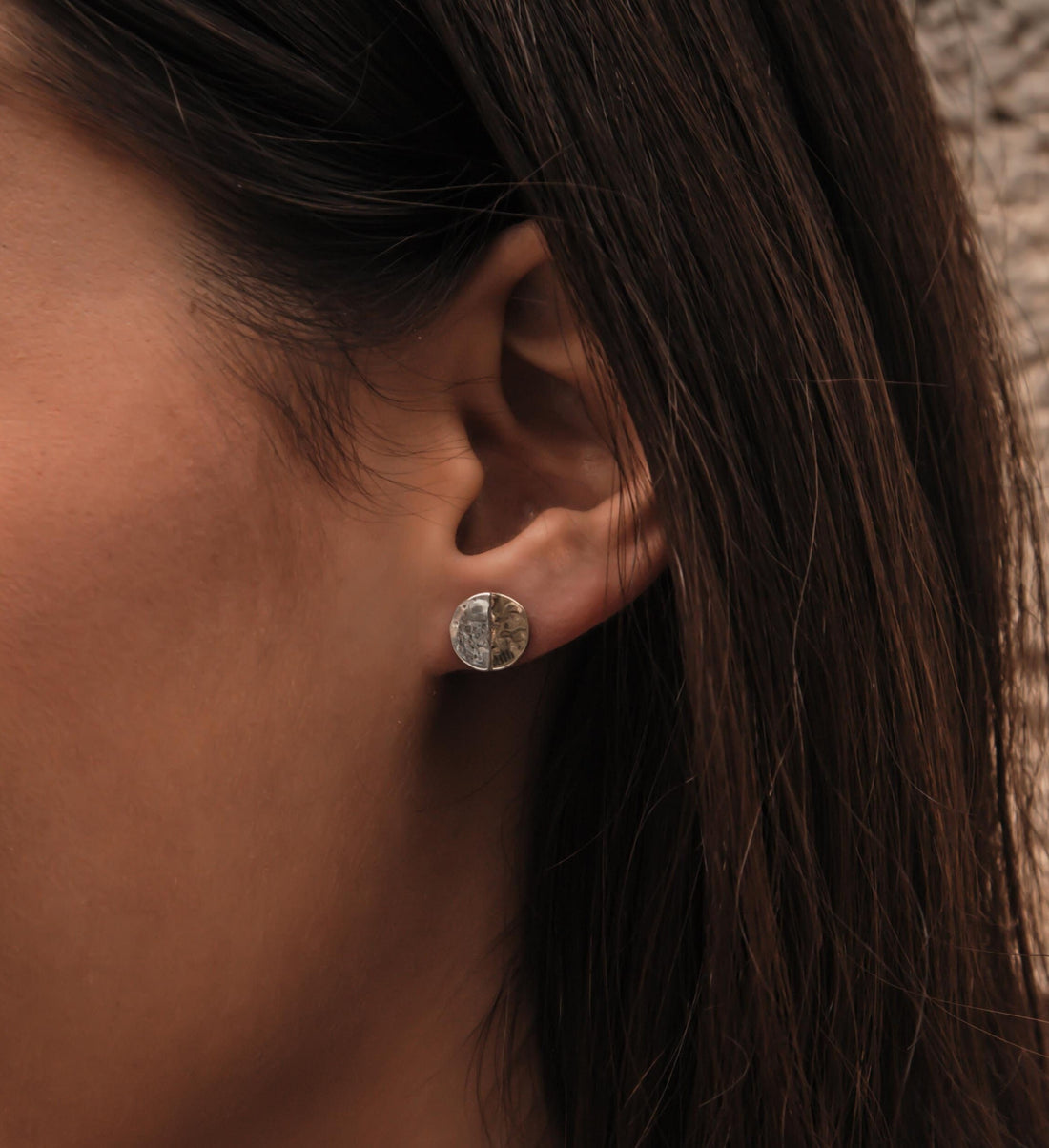 SPIRA Handcrafted Contemporary Design Two Tone Solid 9k Yellow Gold And 925 Sterling Silver Stud Earrings Fast&Free Shipping!