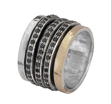 Harmony in Motion: Unique Two-Tone Spinner Ring set with Spinel gemstone