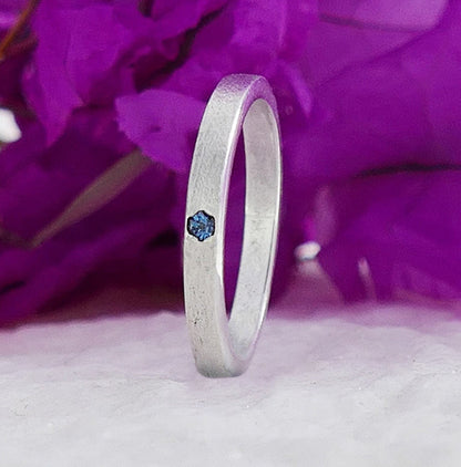 Blue Diamond Engagement ring 925 Sterling Silver Stackable Ring Minimalist Ring