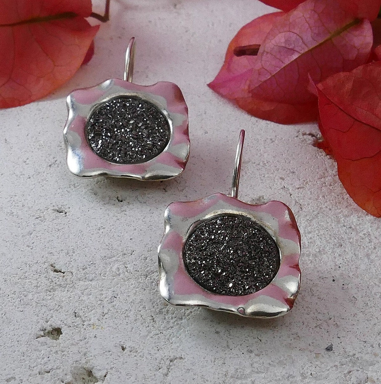 Urban Glamour: Contemporary Silver and Druzy Quartz Earrings