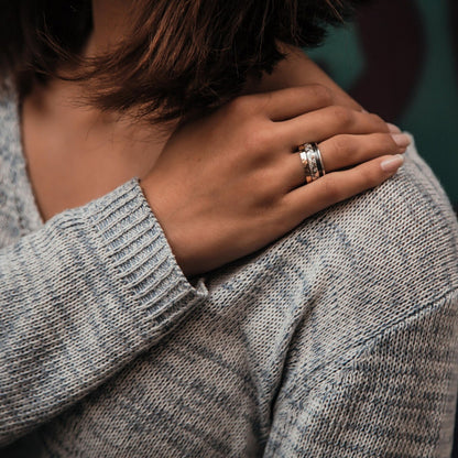 Mindful Melody: Dual-Hue Mix metals Meditation Ring