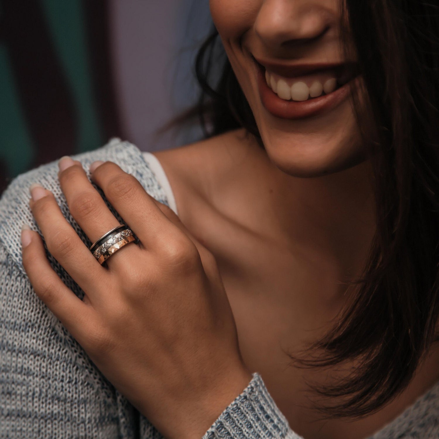 Mindful Melody: Dual-Hue Mix metals Meditation Ring