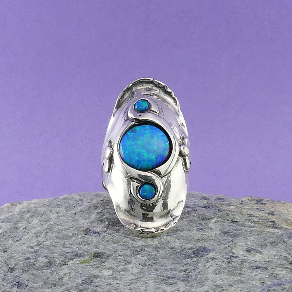 Handmade Blue Opal 925 Sterling Silver Statement Ring