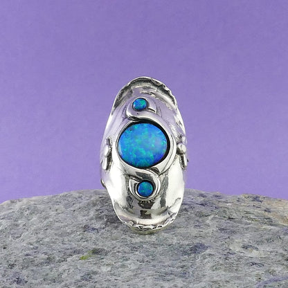 Handmade Blue Opal 925 Sterling Silver Statement Ring