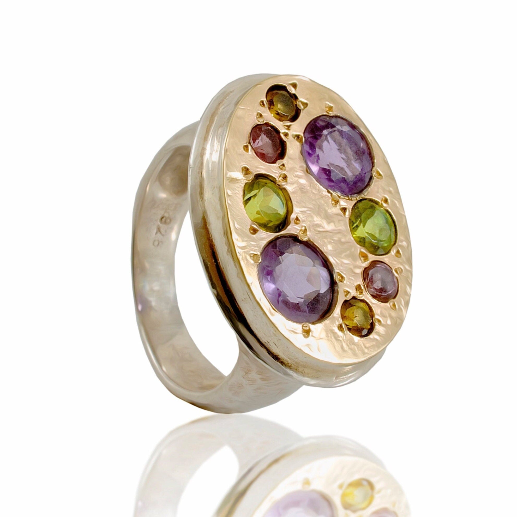 Gemstone Symphony: Handcrafted Dual Tone Ring