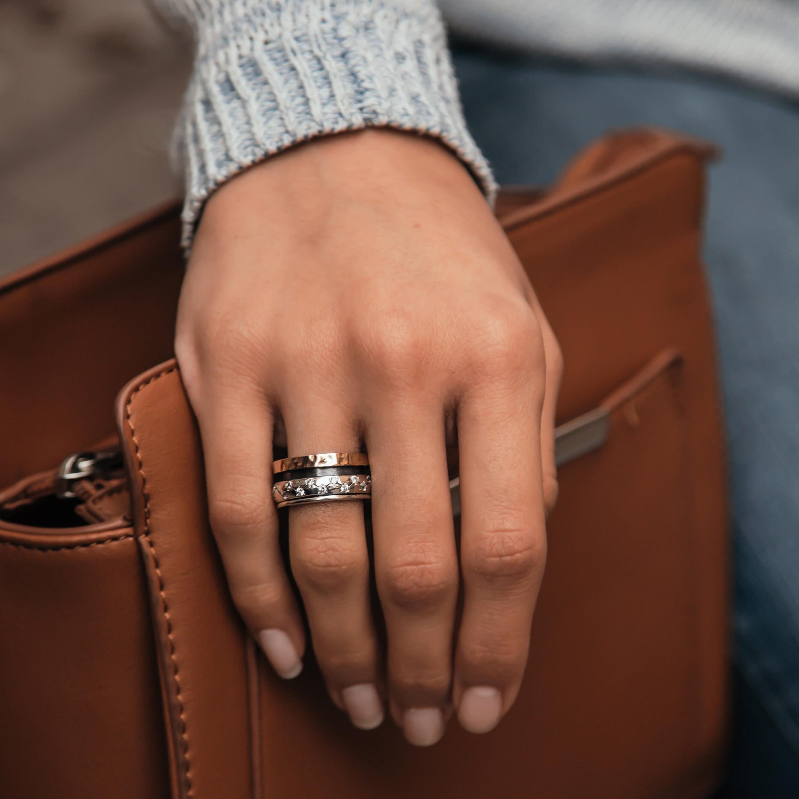 Mindful Melody: Dual-Hue Mix metals Meditation Ring