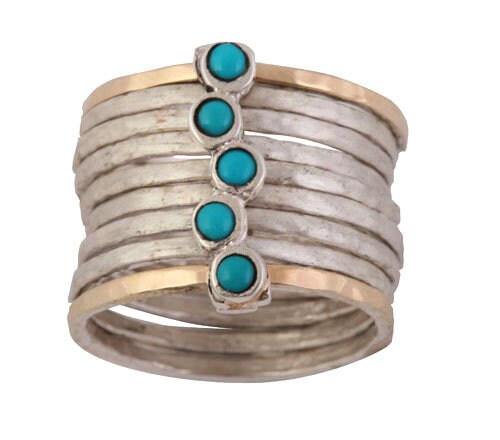 Turquoise Tranquility: Two tone Statement Stackable Ring Set