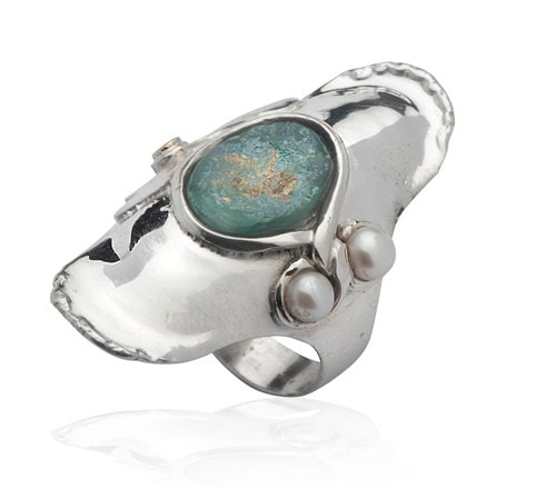 Mystic Heritage: Ancient Roman Glass Silver Statement Ring