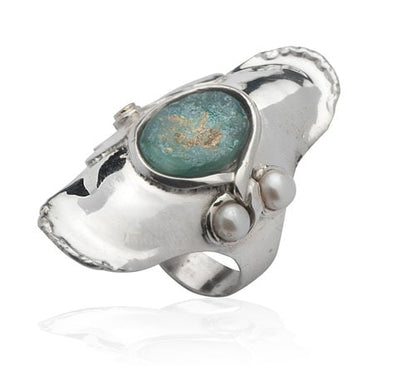 Mystic Heritage: Ancient Roman Glass Silver Statement Ring